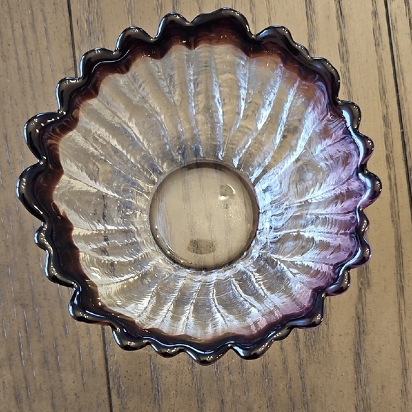 Vintage Humppila Art Glass Bowl with Purple Rim- 1970s - Finland - Picture 6 of 11